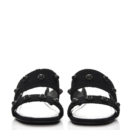 Chanel Tweed Stone Crystal Mules 39 Black 3 of 9