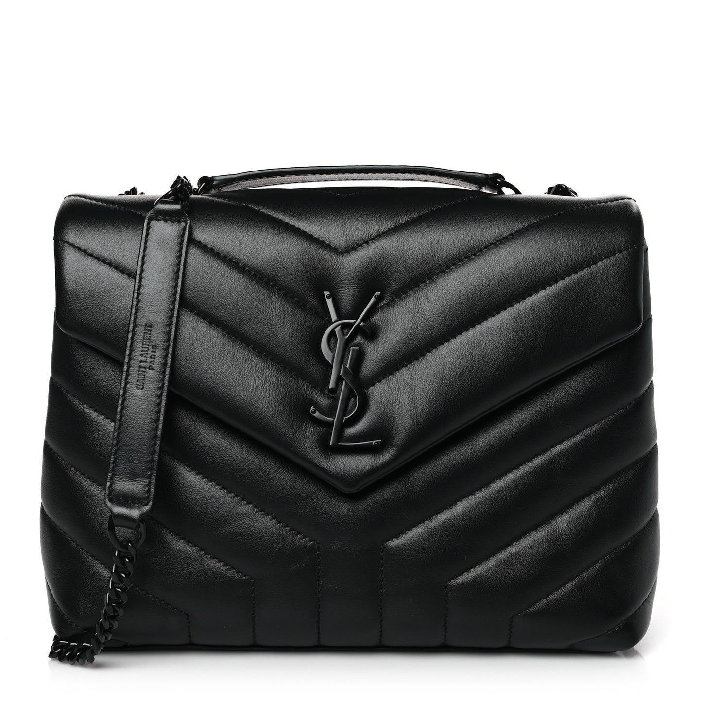 Calfskin Y Quilted Monogram Monochrome Small Loulou Chain Satchel Black