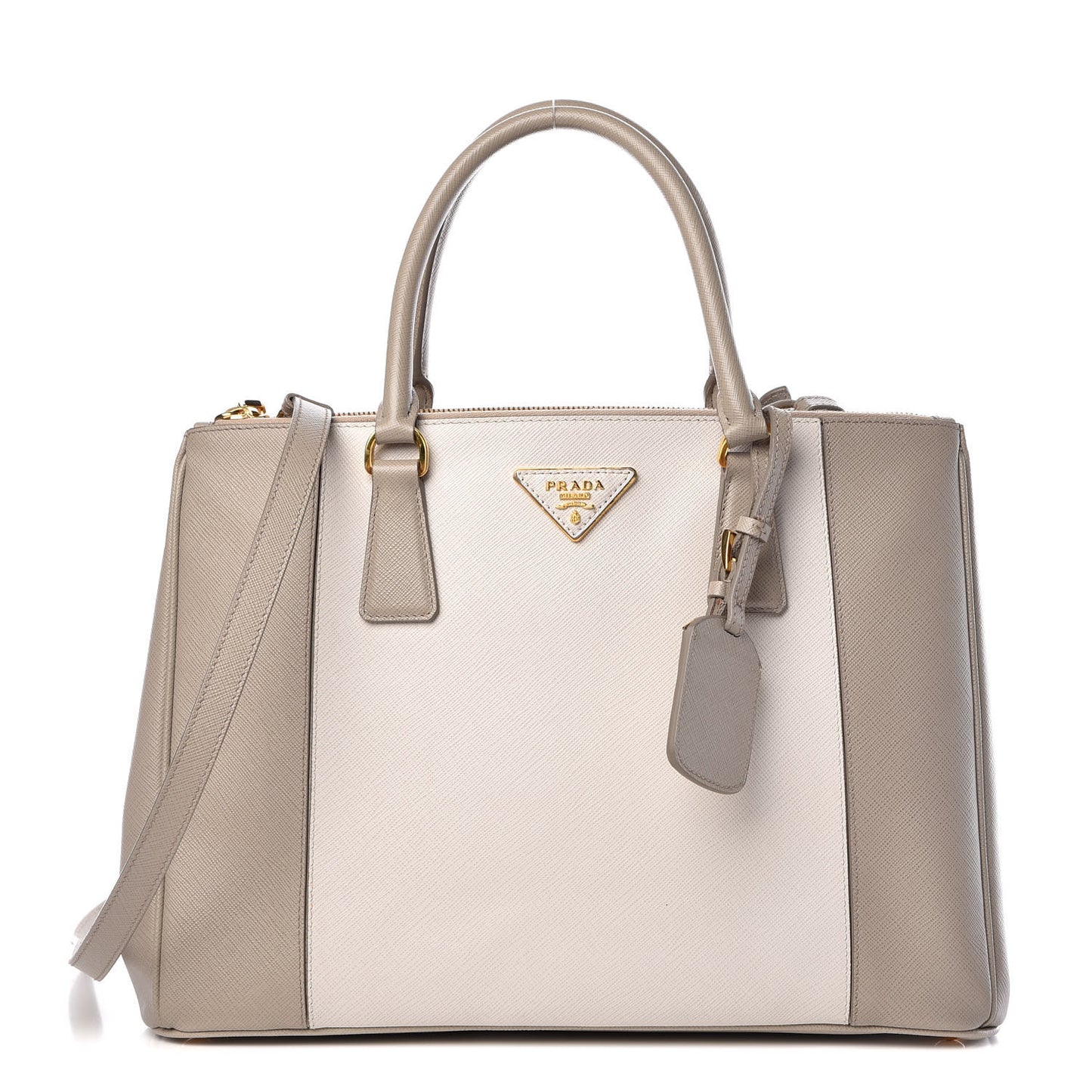 Saffiano Lux Colorblock Medium Galleria Double Zip Tote Pomice Talco