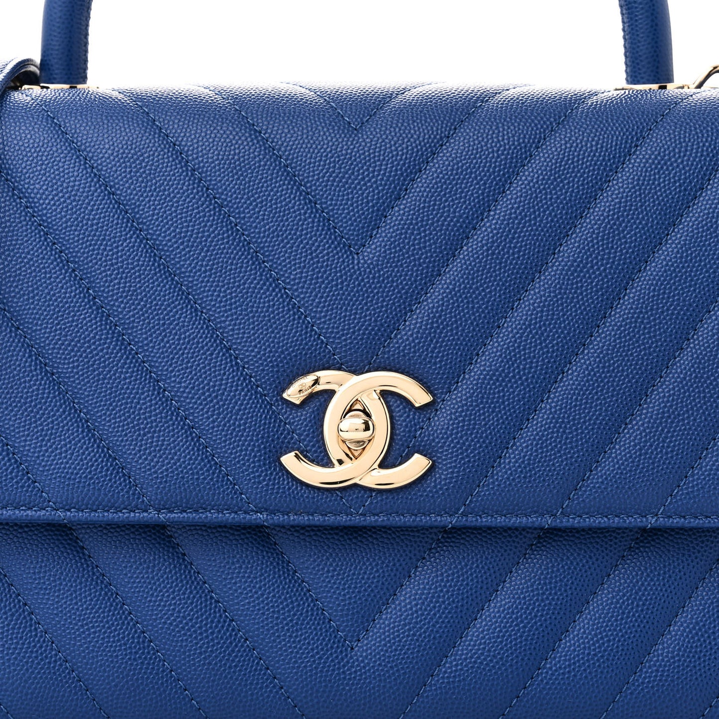 Caviar Chevron Quilted Small Coco Handle Flap Blue