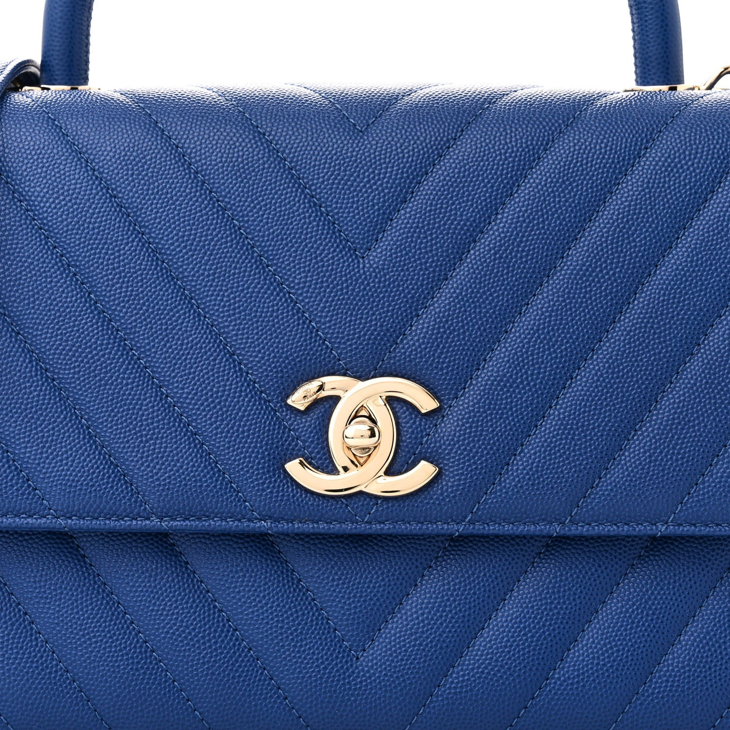 Chanel Caviar Chevron Quilted Small Coco Handle Flap Blue 8 of 12