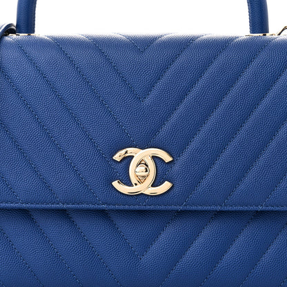 Chanel Caviar Chevron Quilted Small Coco Handle Flap Blue 8 of 12