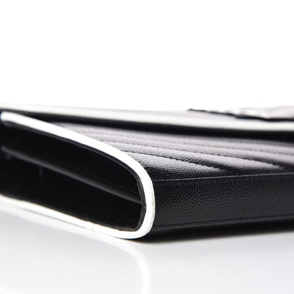Saint Laurent Grain De Poudre Matelasse Chevron Monogram Chain Wallet Black White 5 of 8