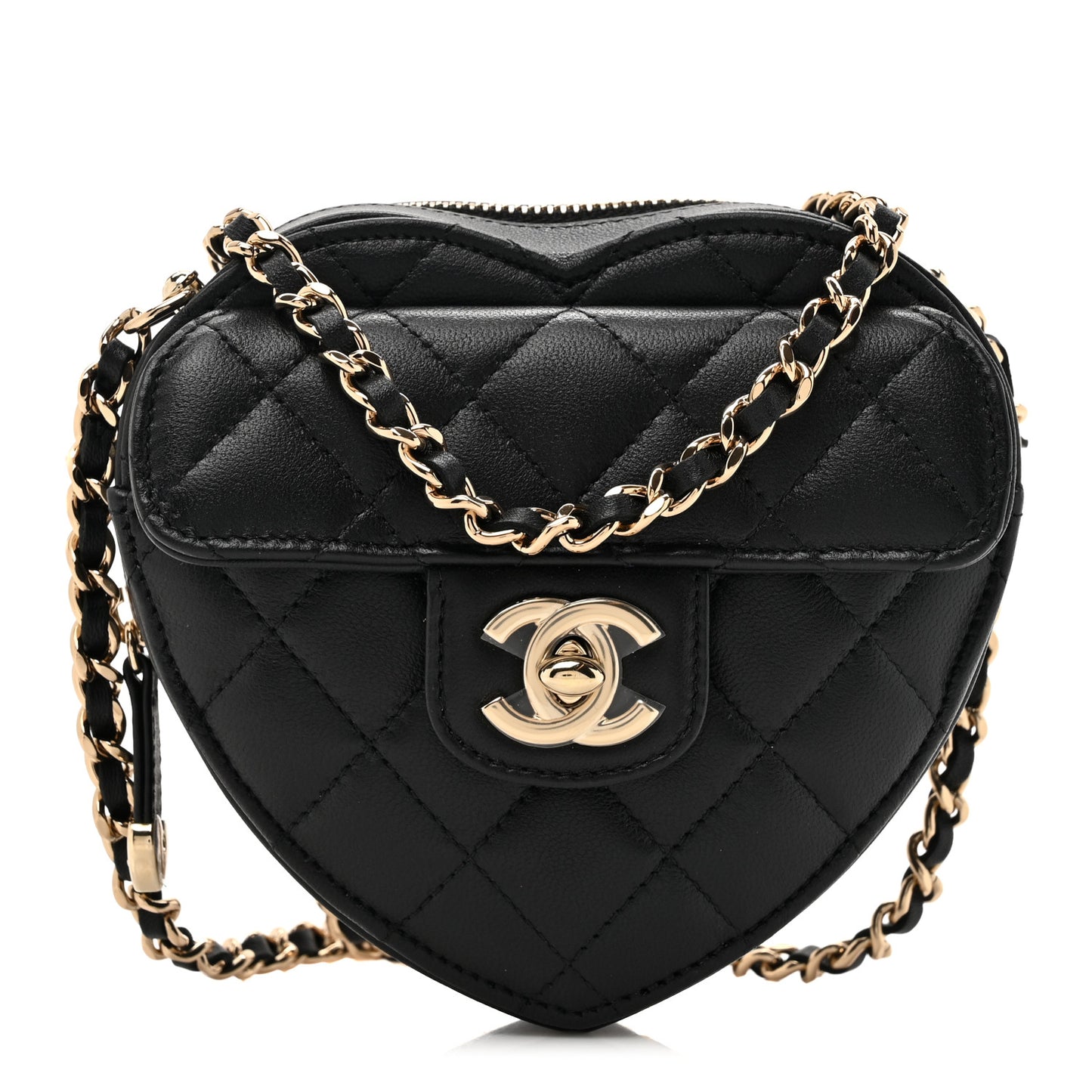 Lambskin Quilted CC In Love Heart Clutch With Chain Black