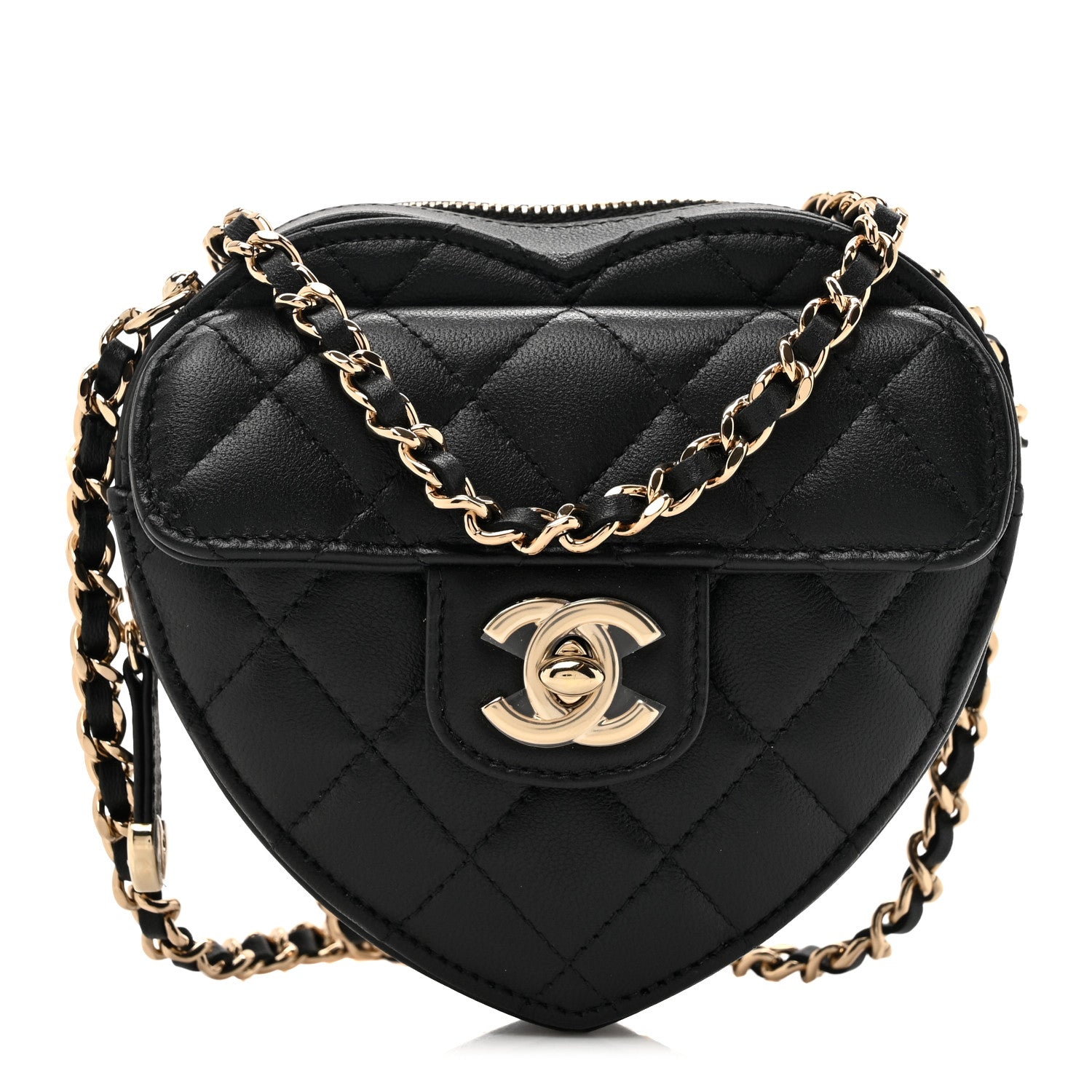 Chanel Lambskin Quilted CC In Love Heart Clutch With Chain Black 1 of 12