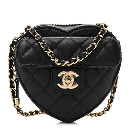 Chanel Lambskin Quilted CC In Love Heart Clutch With Chain Black 1 of 12