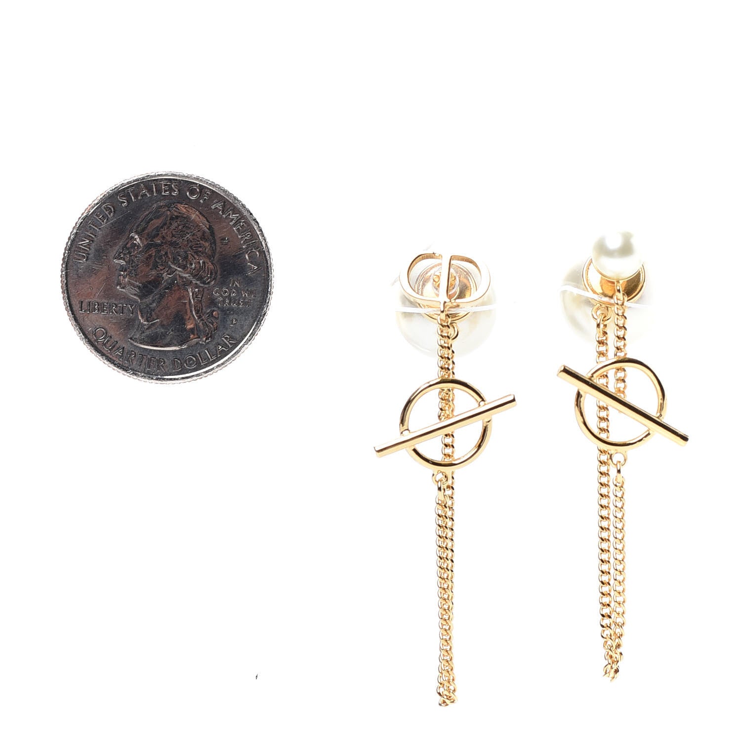 Christian Dior Pearl Tribales Dangle Chain Earrings Gold 2 of 3