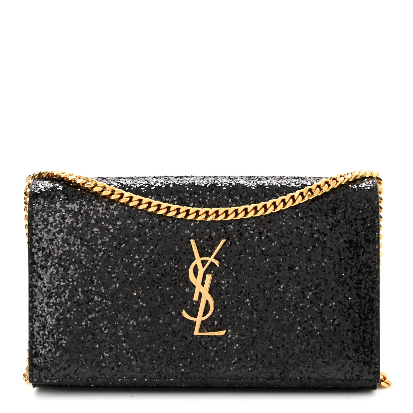 Glitter Classic Monogram Chain Wallet Black Multicolor