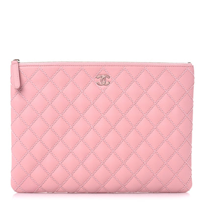 Chanel Calfskin Quilted Enamel CC Stitched Medium Cosmetic Case Pink 1 of 13