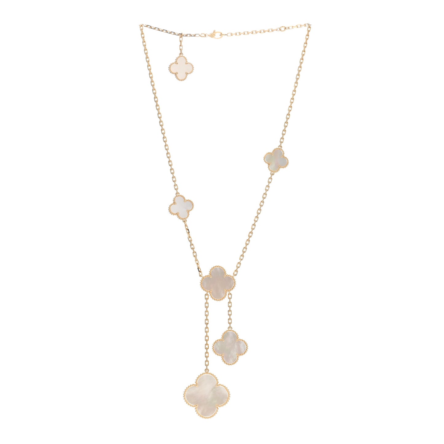 VAN CLEEF & ARPELS 18K Yellow Gold Mother of Pearl 6 Motifs Magic Alhambra Necklace