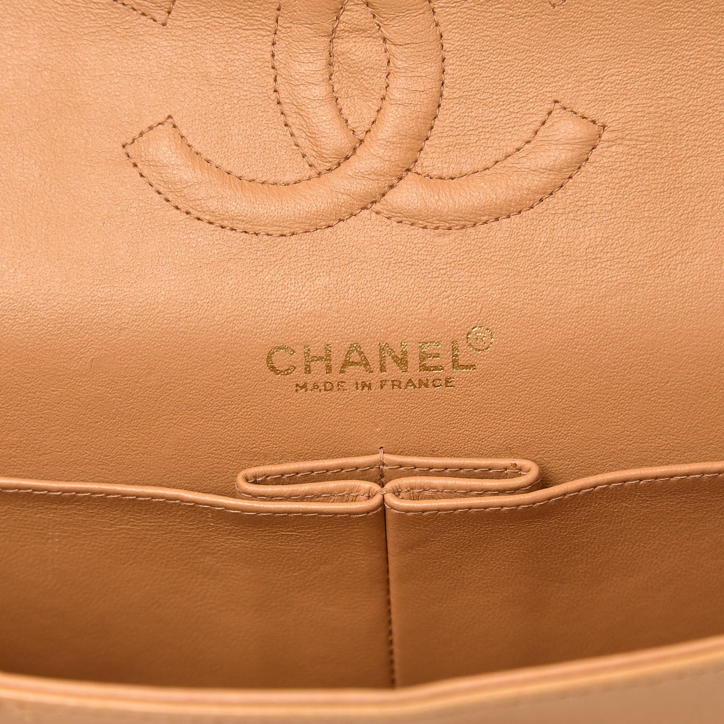 Lambskin Quilted Medium Double Flap Beige