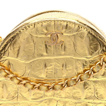 Chanel Metallic Calfskin Crocodile Embossed Cocodile Round Clutch with Chain Gold 8 of 10