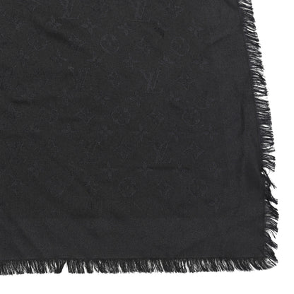 Louis Vuitton Silk Wool Rabbit Fur Flowergram Shawl Black 2 of 4
