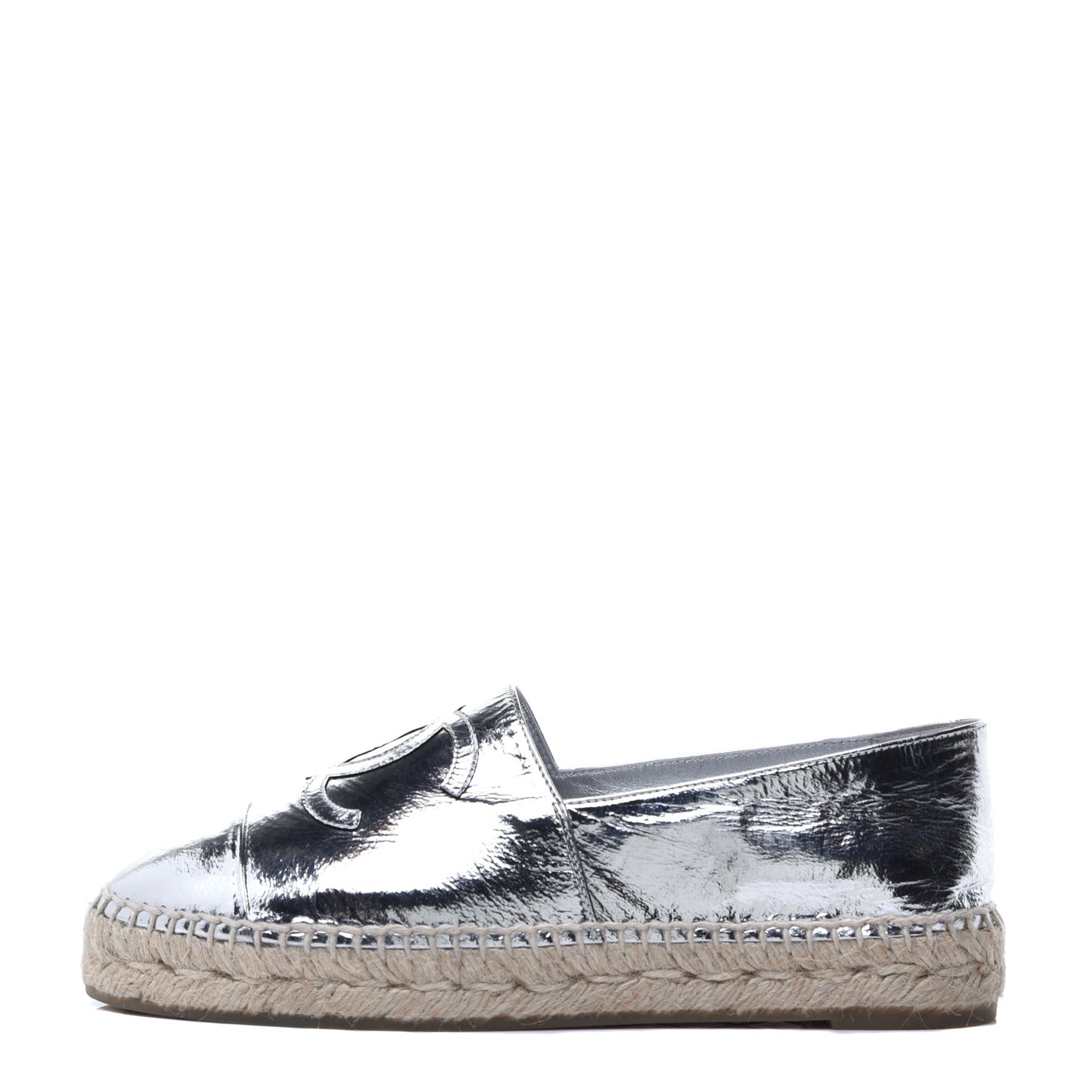 Laminated Goatskin CC Espadrilles 38 Silver