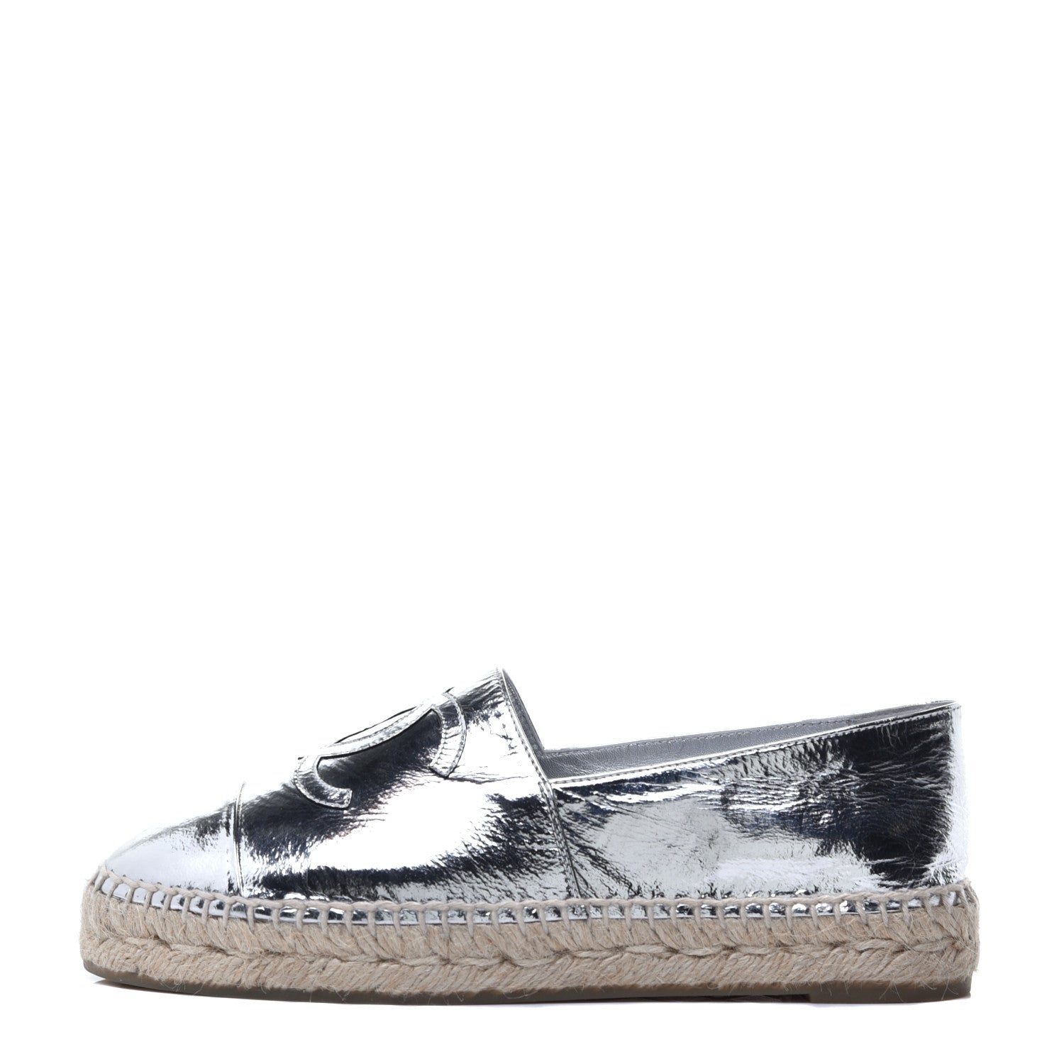 Chanel Laminated Goatskin CC Espadrilles 38 Silver 1 of 10