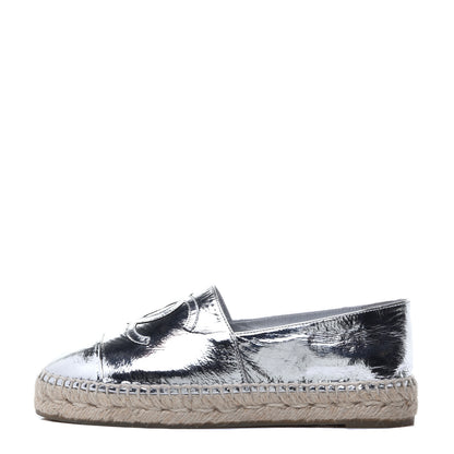 Chanel Laminated Goatskin CC Espadrilles 38 Silver 1 of 10