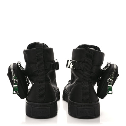 Prada Re-Nylon Gabardine Metal Triangle Logo Wheel Pouch Pocket High Top Sneakers 37.5 Black 5 of 10