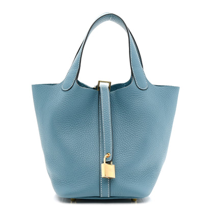 Hermes Taurillon Clemence Picotin Lock 18 PM New Blue Jean 1 of 10