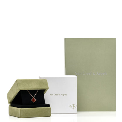 Van Cleef & Arpels 18K Rose Gold Carnelian Sweet Alhambra Pendant Necklace 5 of 5
