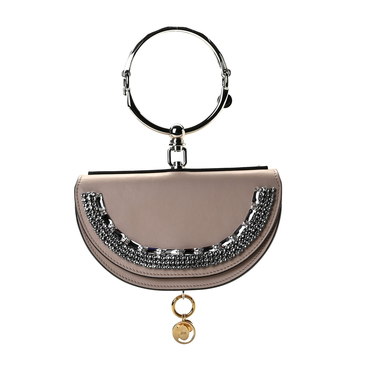 Calfskin Crystal Embellished Small Nile Bracelet Minaudiere Bag Cement Pink