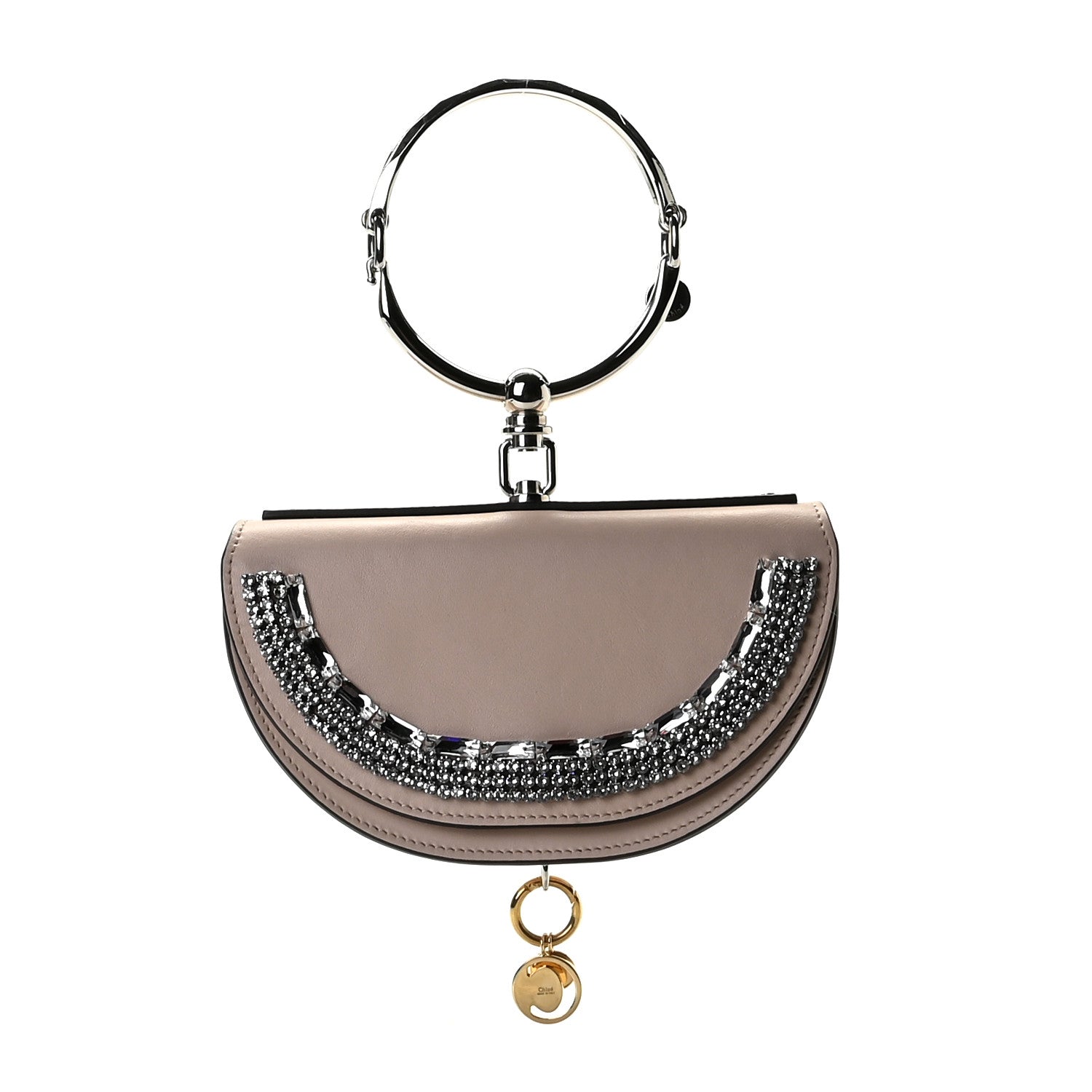 Chloe Calfskin Crystal Embellished Small Nile Bracelet Minaudiere Bag Cement Pink 1 of 8