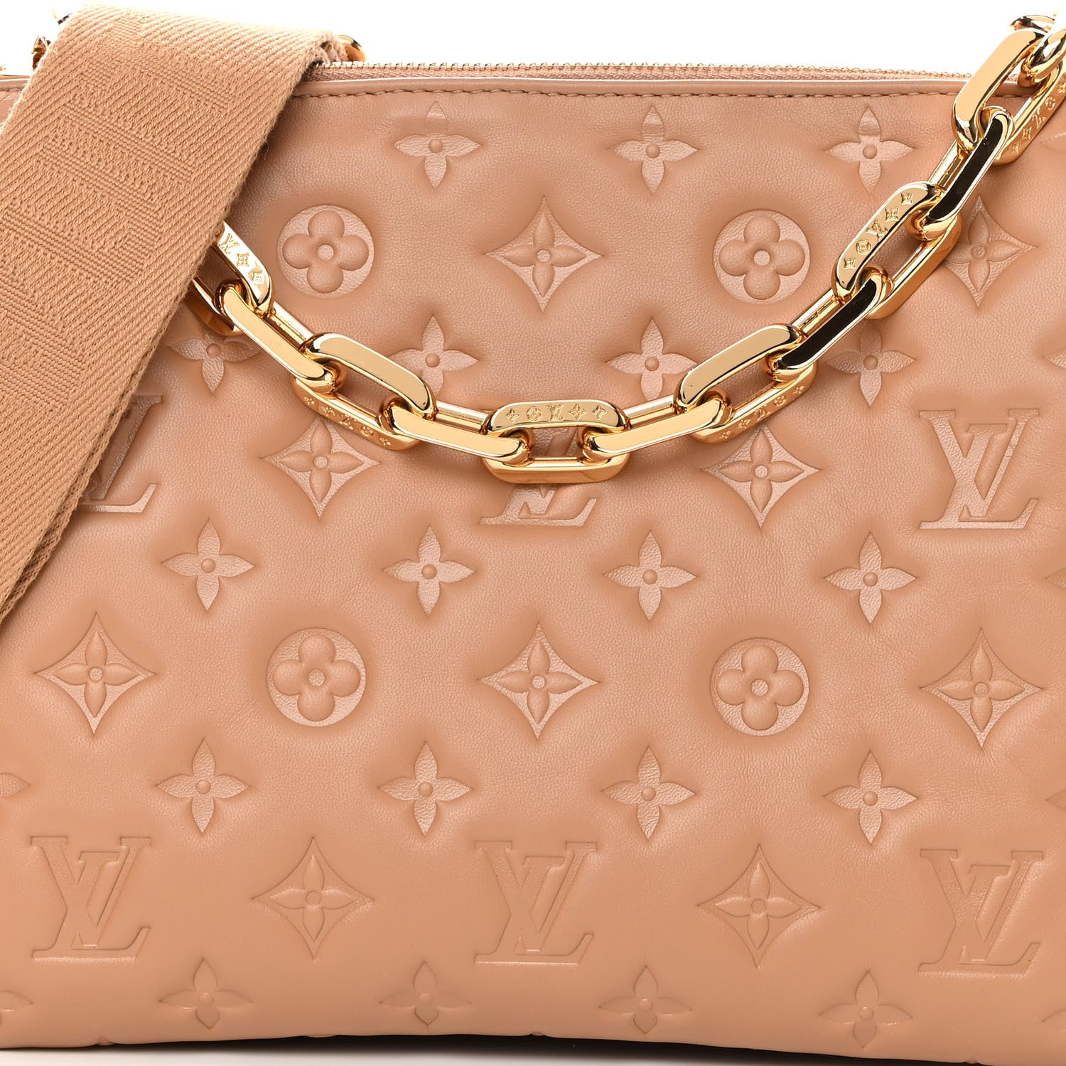 Louis Vuitton Lambskin Embossed Monogram Coussin PM Camel 9 of 12
