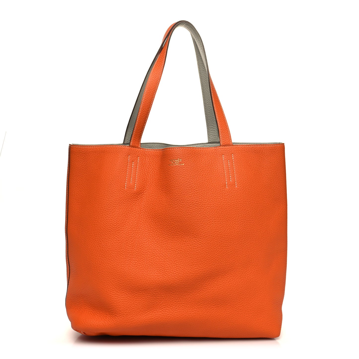 Taurillon Clemence Double Sens 36 Reversible Tote Gris Perle Orange