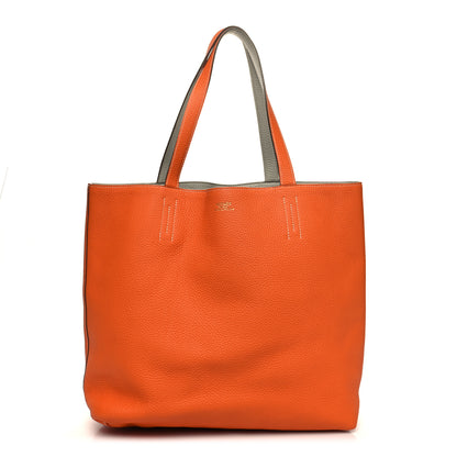 Hermes Taurillon Clemence Double Sens 36 Reversible Tote Gris Perle Orange 1 of 16