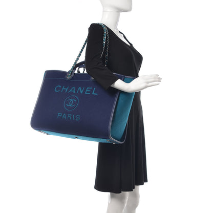Chanel Wool Felt Calfskin Large Deauville Tote Dark Blue 2 of 10