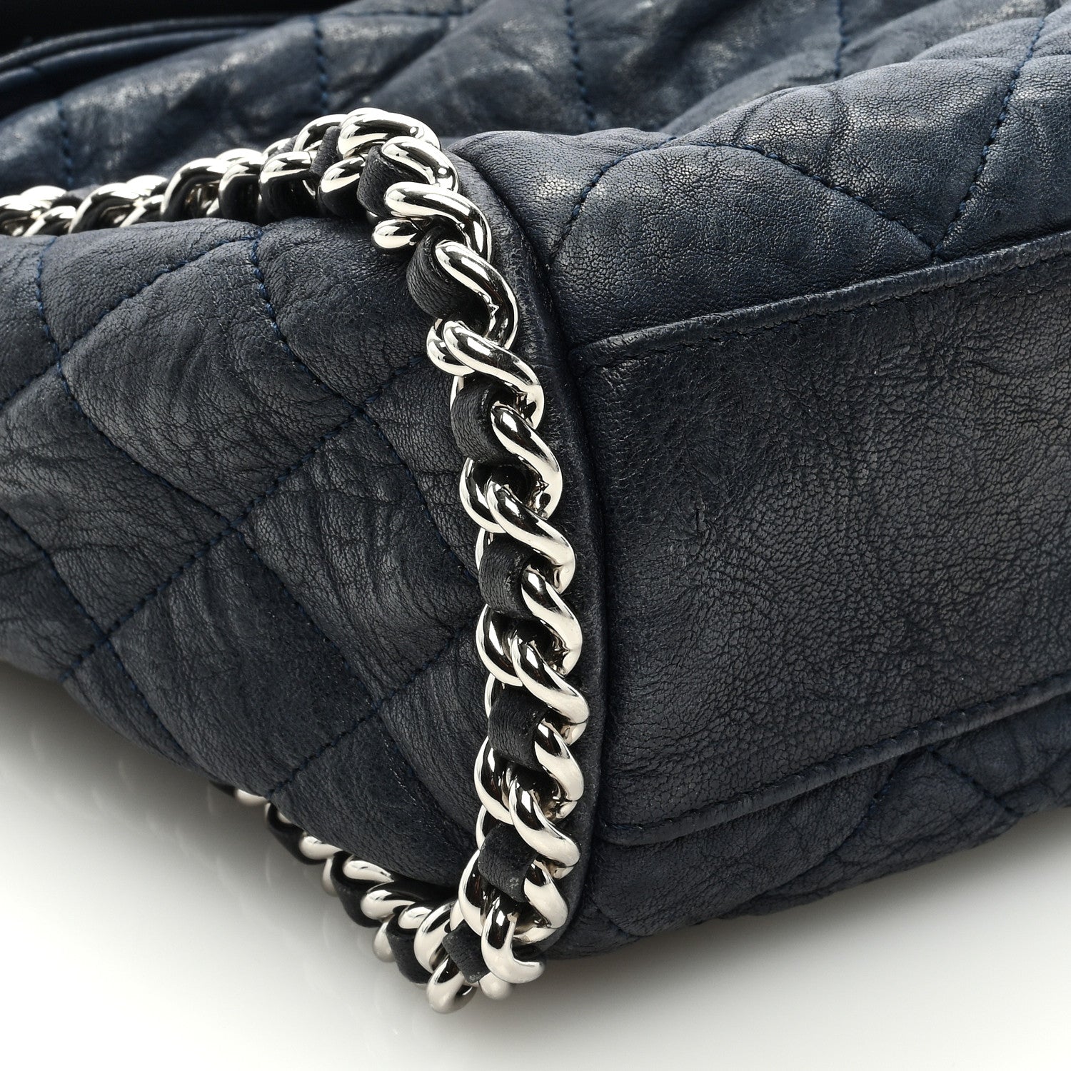 Chanel Washed Lambskin Chain Around Hobo Navy Blue 8 of 9