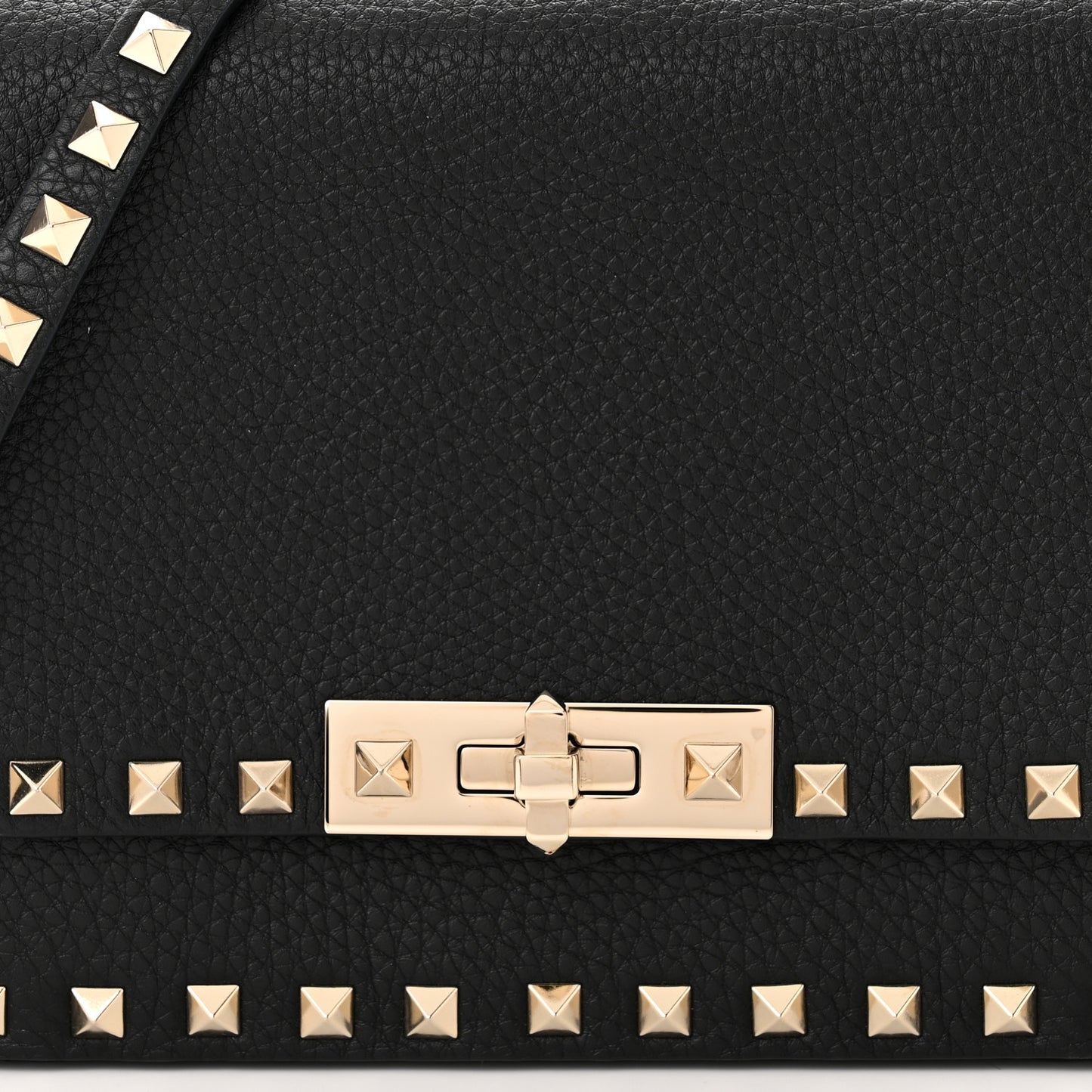 Grained Calfskin Rockstud Crossbody Bag Black