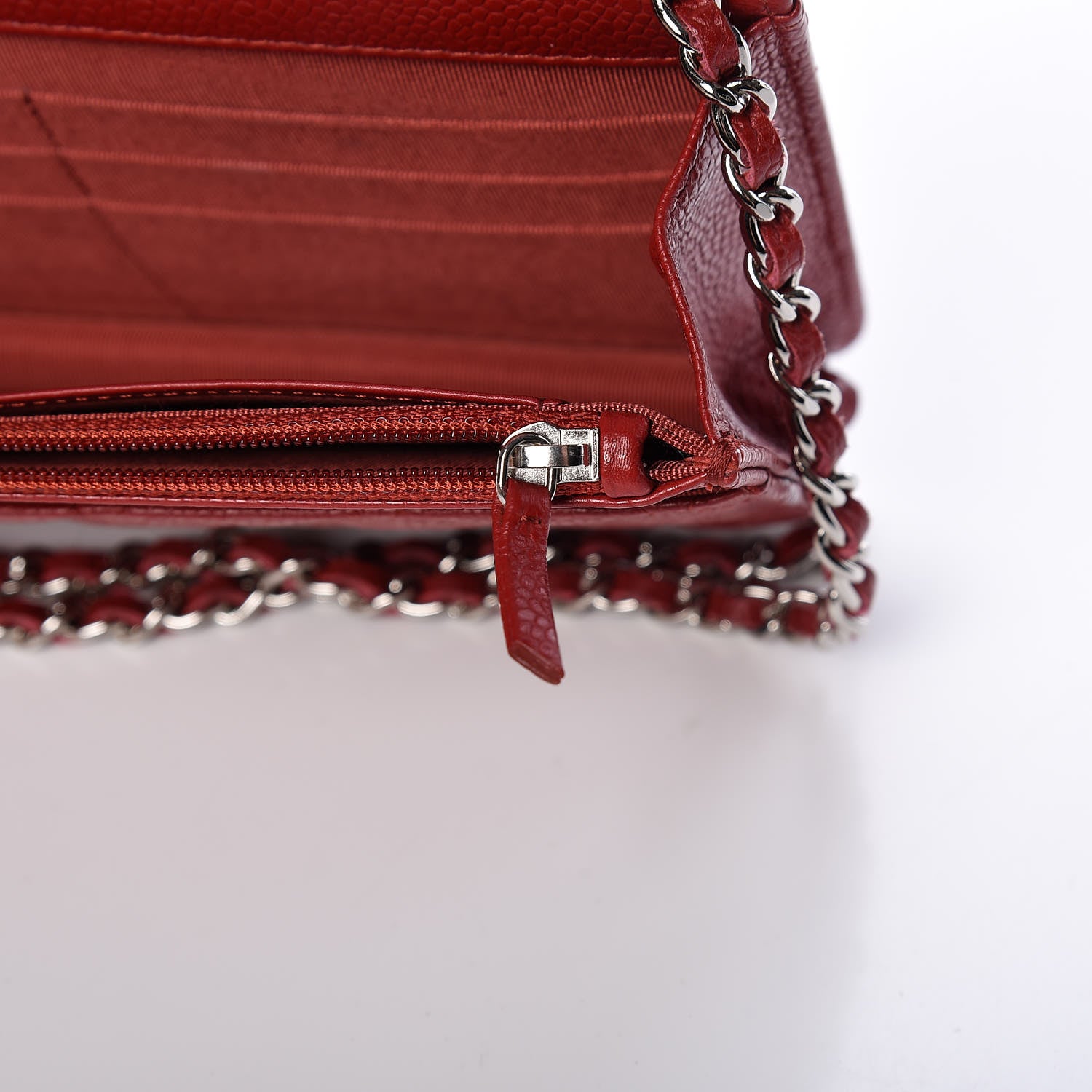 Chanel Caviar Quilted Wallet on Chain WOC Red 9 of 13