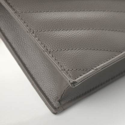 Saint Laurent Grain De Poudre Matelasse Chevron Monogram Envelope Chain Wallet Coal 8 of 15