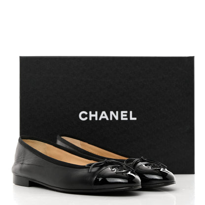 Chanel Lambskin Patent Cap Toe Ballerina Flats 37 Black 10 of 10