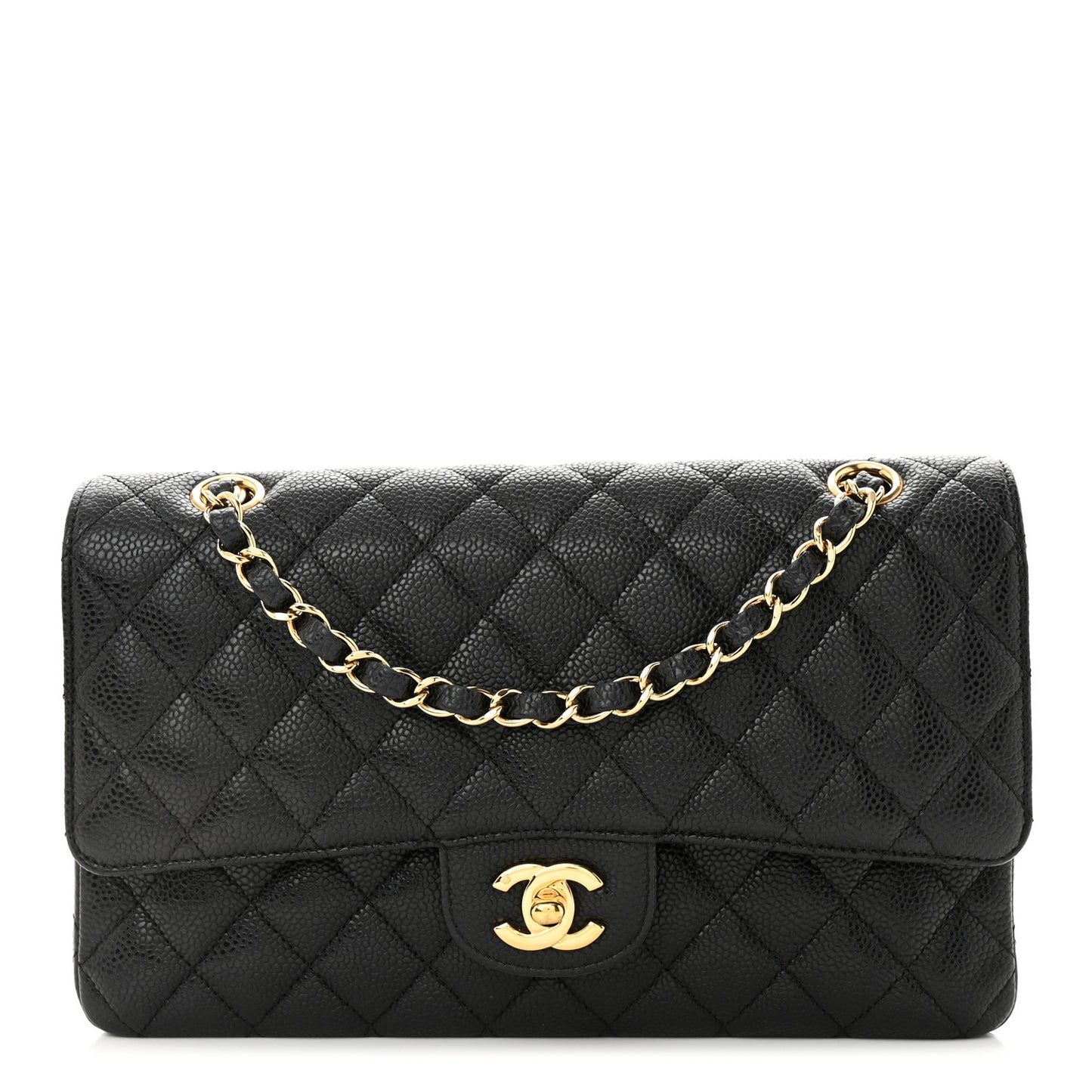 Caviar Quilted Medium Double Flap Black