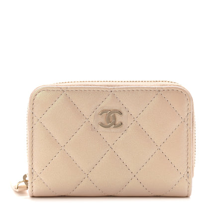 Chanel Iridescent Calfskin Quilted Zip Coin Purse Wallet Beige 1 of 7