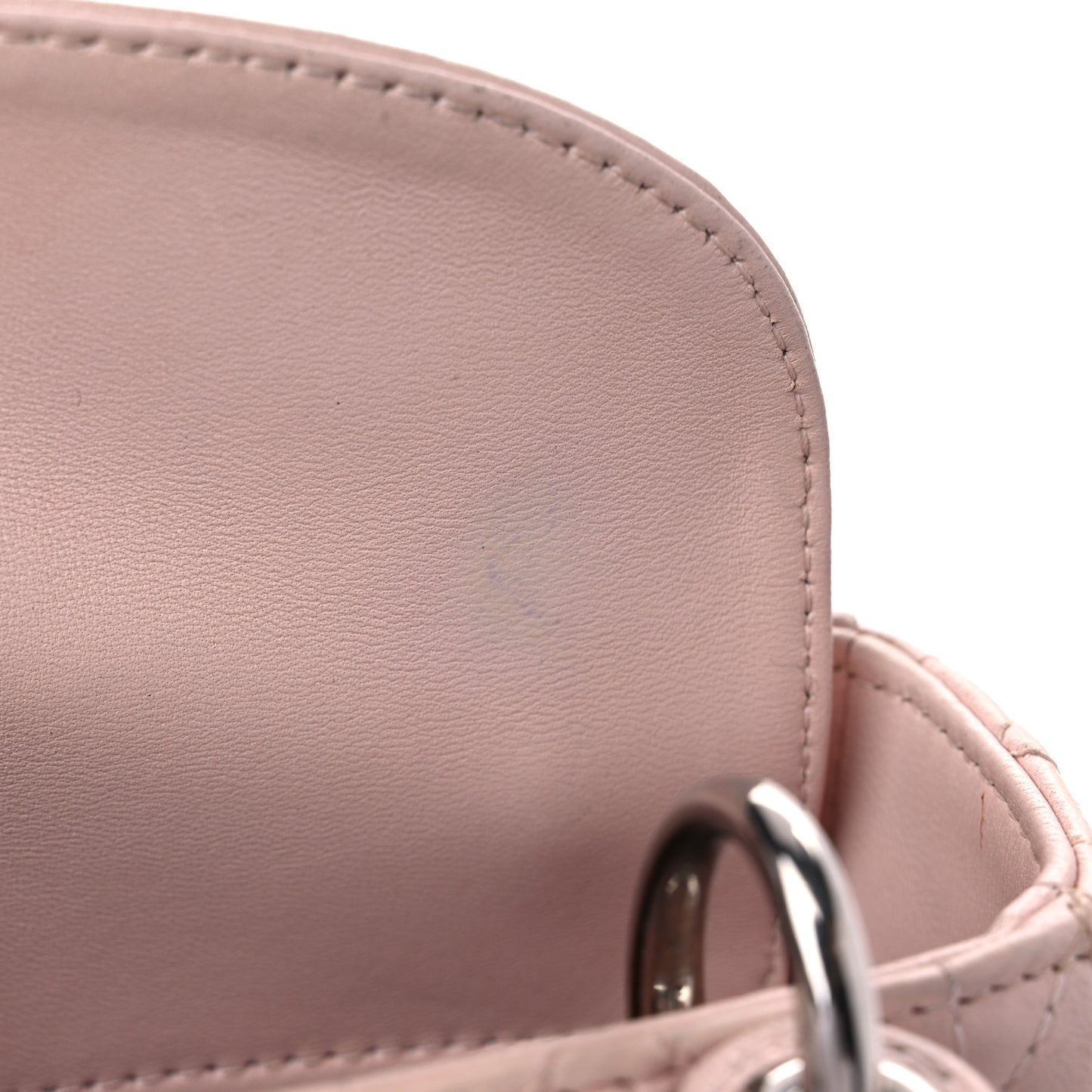 Lambskin Cannage Mini Lady Dior Crystal Strap Rose Poudre