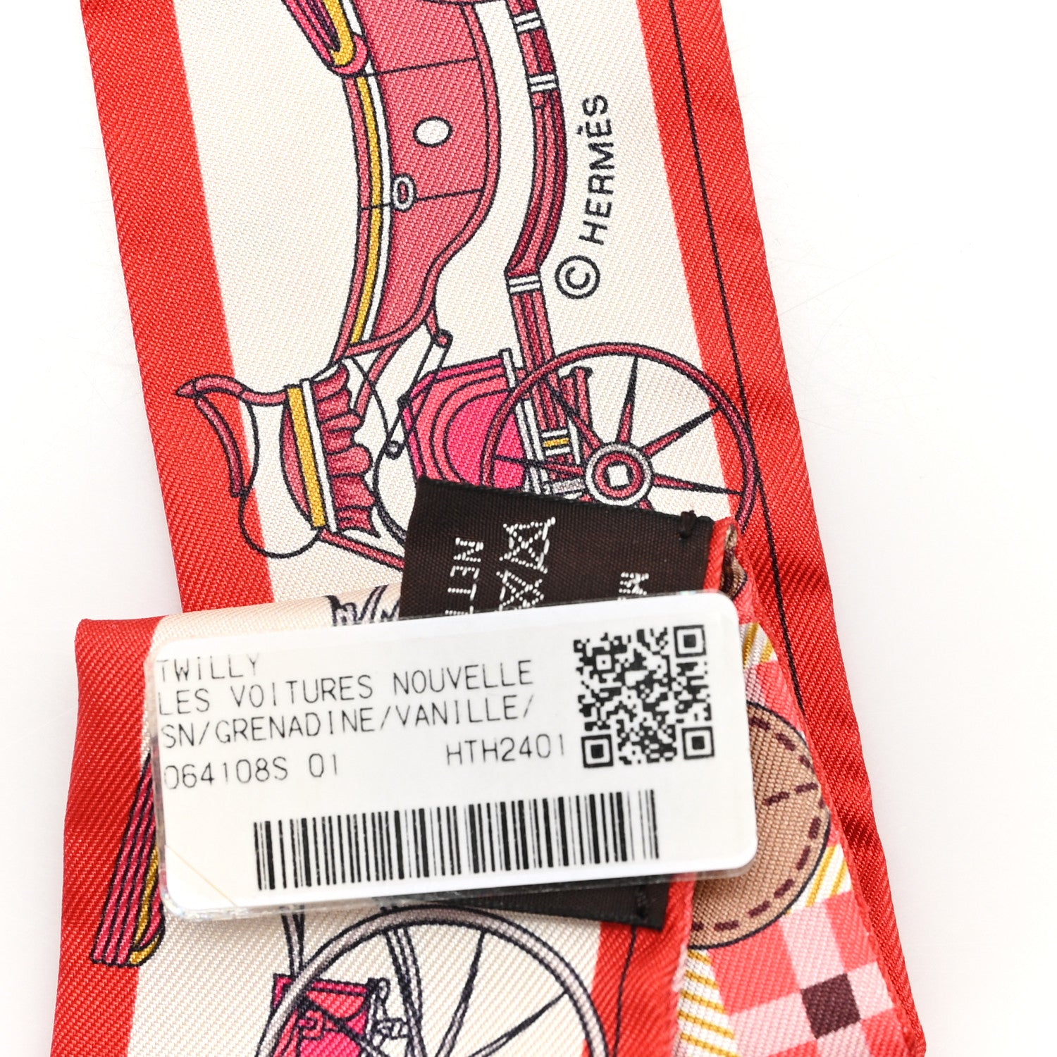 Hermes Silk Les Voitures Nouvelle Twilly Grenadine Vanille Beige 3 of 3