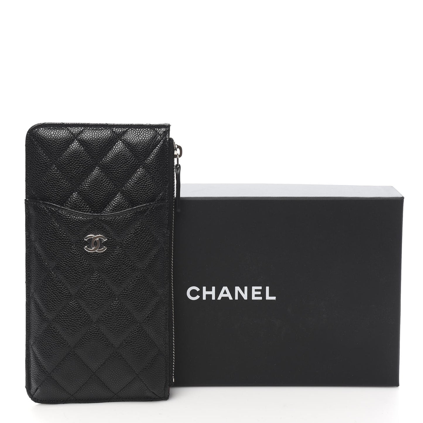 Caviar Quilted Classic Flat Wallet Pouch Black