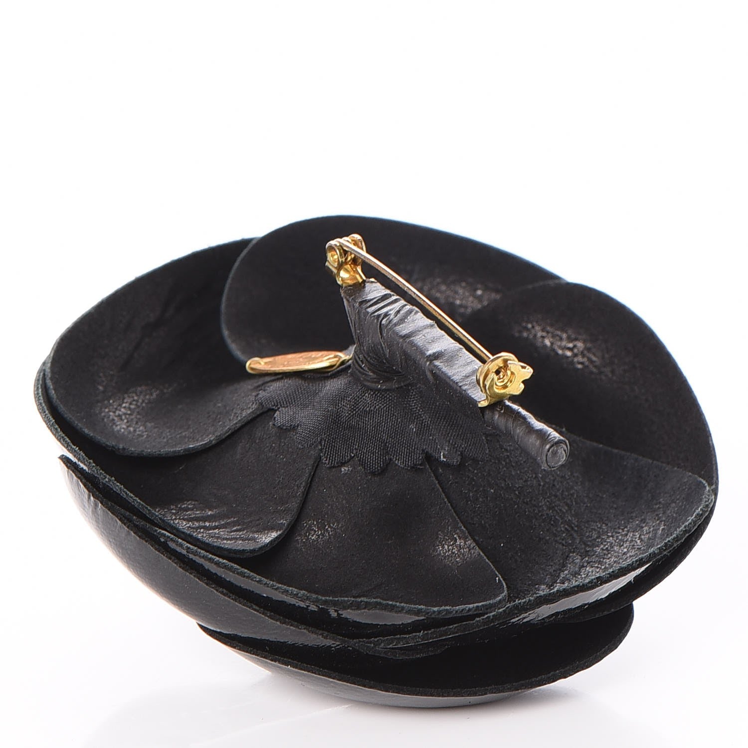 Chanel Patent Leather Camellia Pin Brooch Black 3 of 4