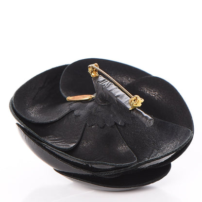 Chanel Patent Leather Camellia Pin Brooch Black 3 of 4