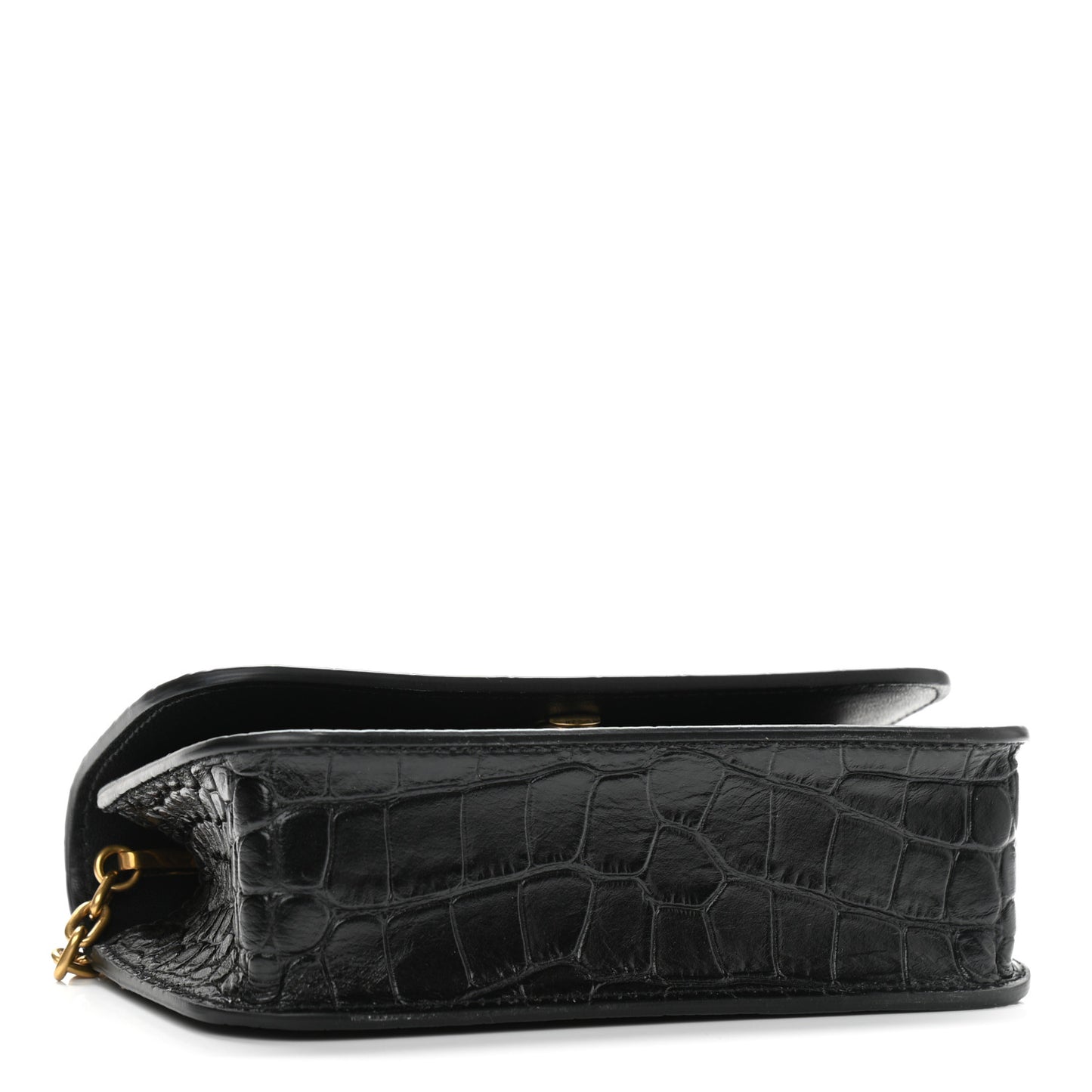 Extra Supple Calfskin Crocodile Embossed Gossip Wallet On Chain Black