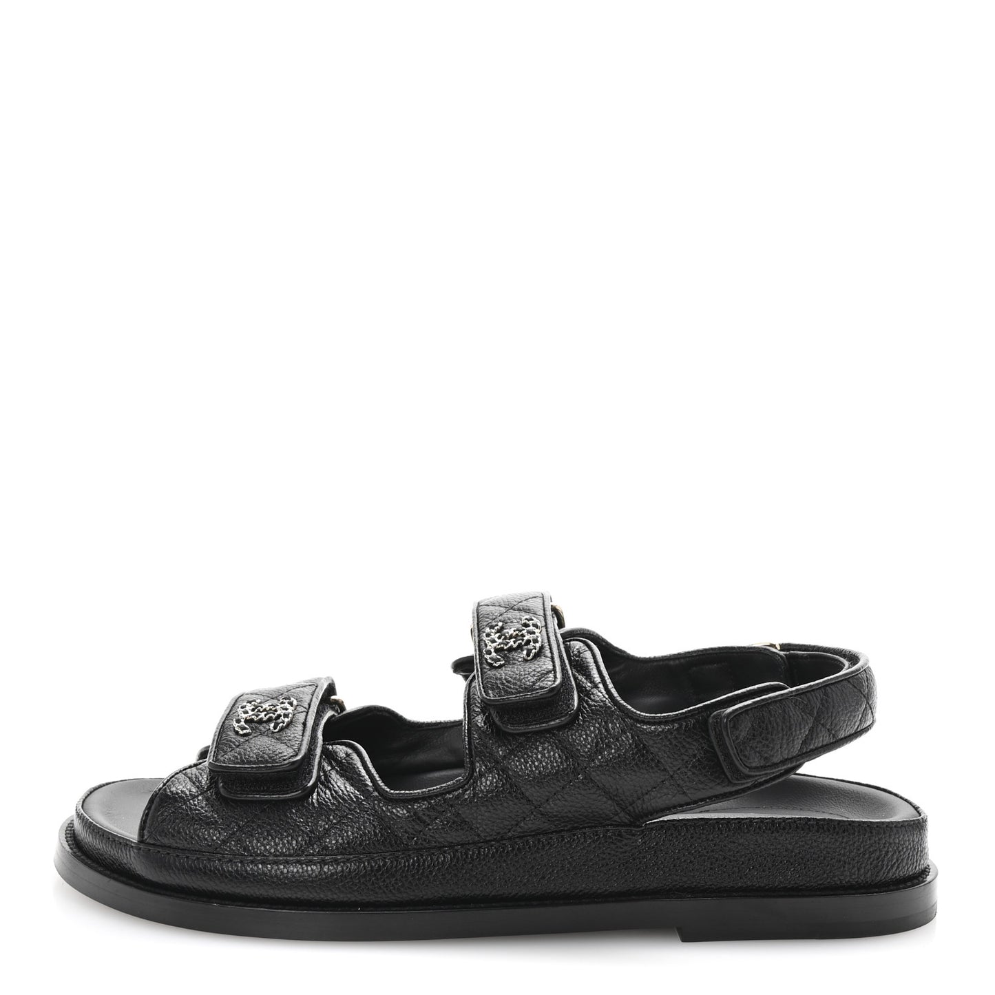 Grained Calfskin Velcro Dad Sandals 38.5 Black