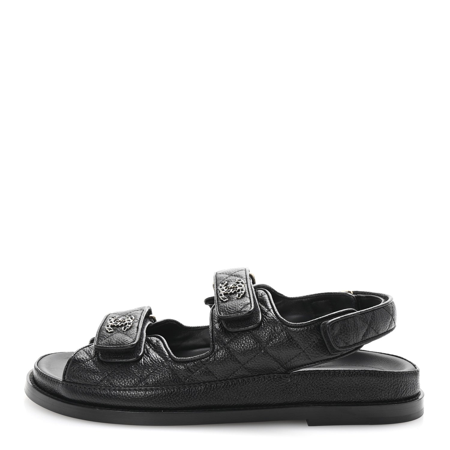 Chanel Grained Calfskin Velcro Dad Sandals 38.5 Black 1 of 10