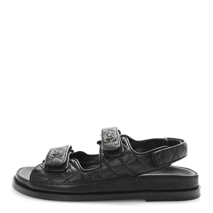 Chanel Grained Calfskin Velcro Dad Sandals 38.5 Black 1 of 10