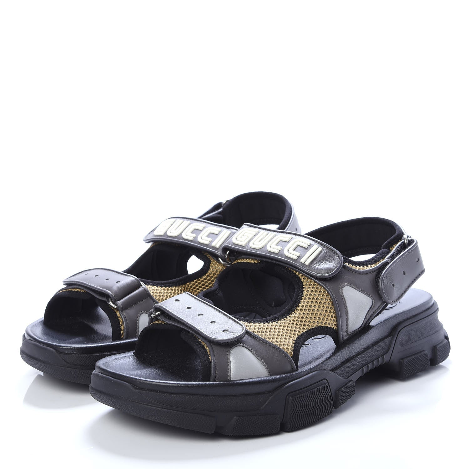 Gucci X SEGA Nappa Mesh Mens Aguru Sandals 13 Loess Black 3 of 9