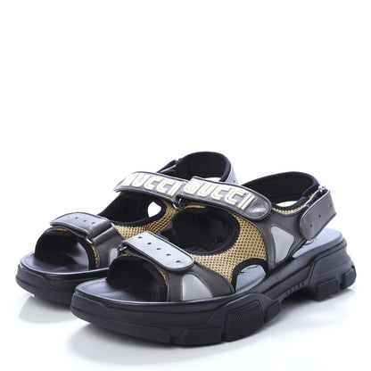 Gucci X SEGA Nappa Mesh Mens Aguru Sandals 13 Loess Black 3 of 9