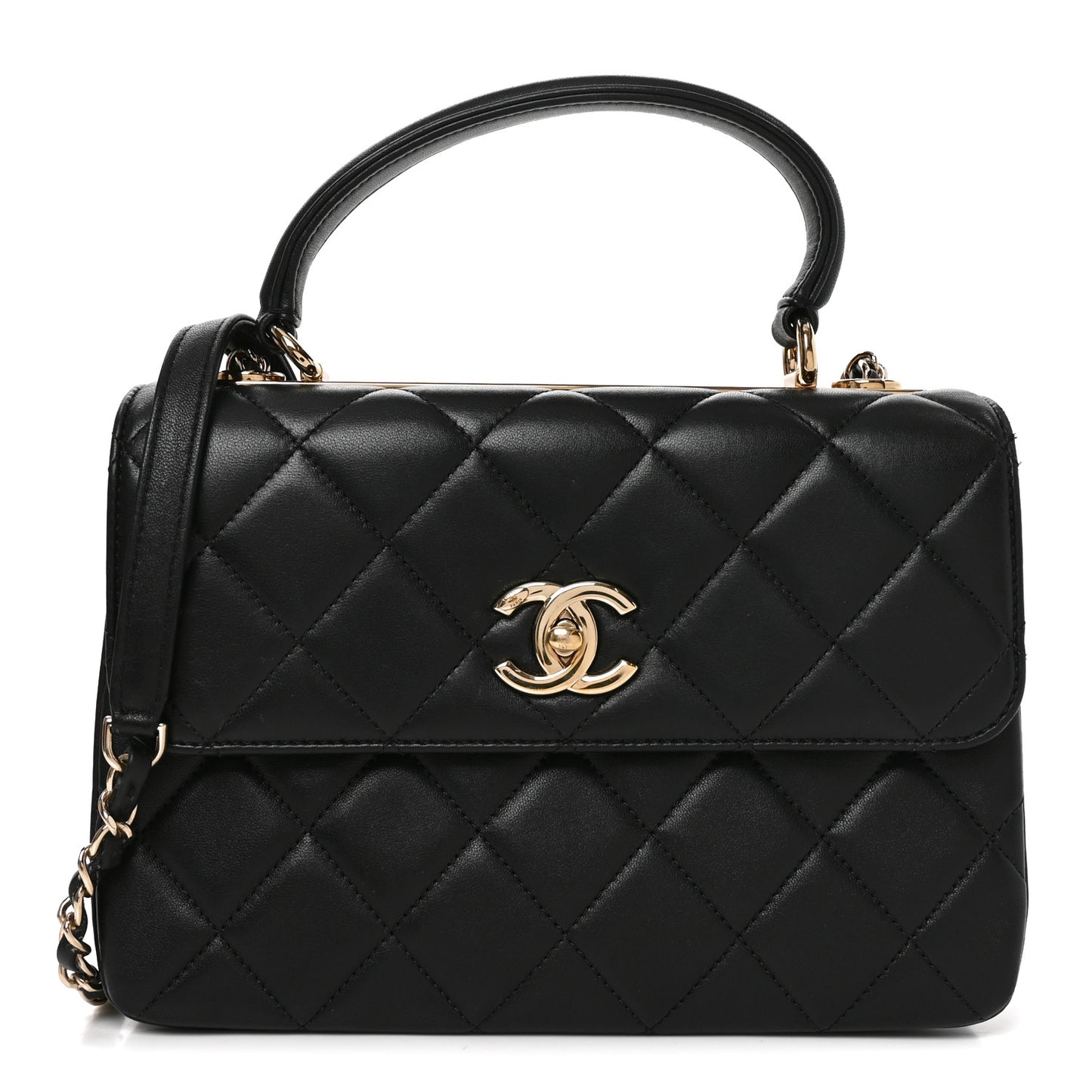 Lambskin Quilted Small Trendy CC Dual Handle Flap Bag Black Black