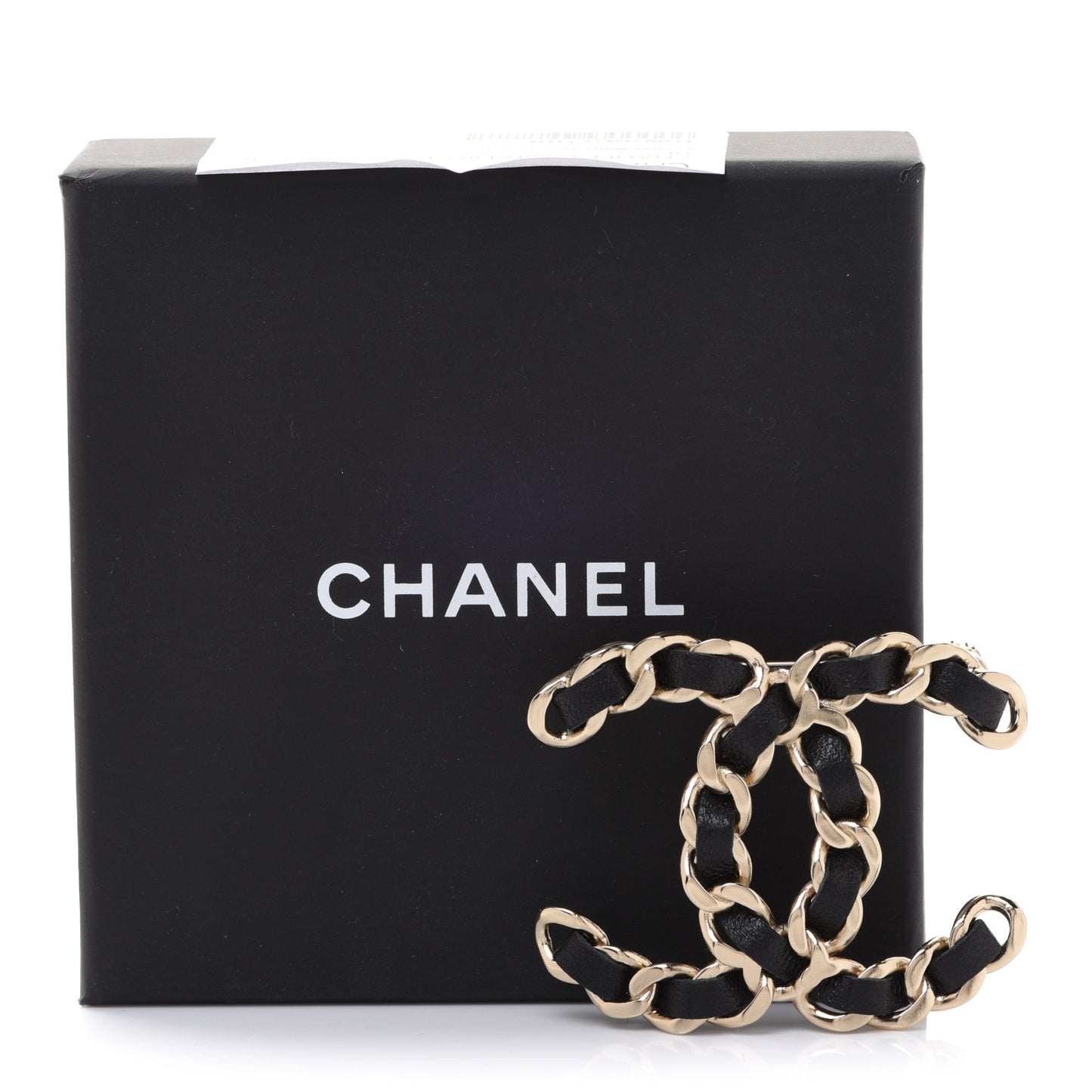 Lambskin Chain CC Brooch Black Gold