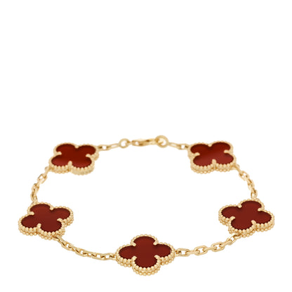 Van Cleef & Arpels 18K Yellow Gold Carnelian 5 Motifs Vintage Alhambra Bracelet 1 of 5
